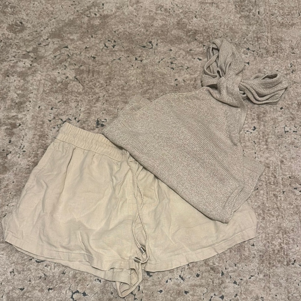 Women's Beige Miss Lola Knit Top (S) and Zara (L) Shorts Set